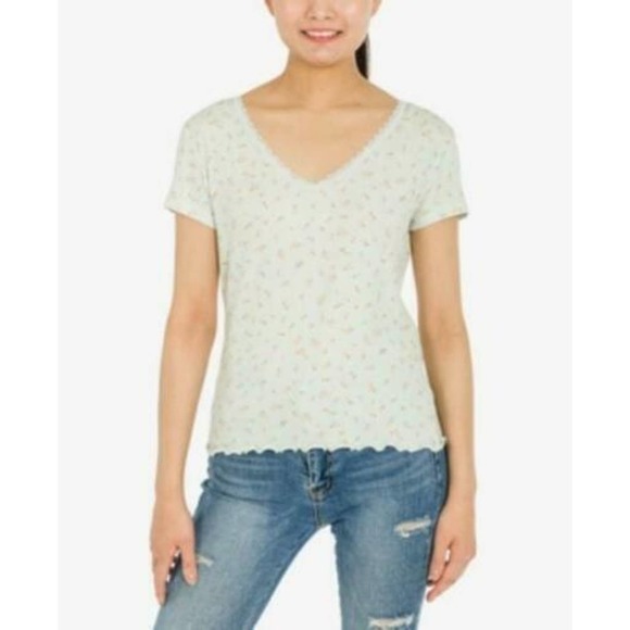 Hippie Rose Juniors Floral Ribbed Short Sleeve T-Shirts Bright Green S, $24 NWT - Picture 1 of 3